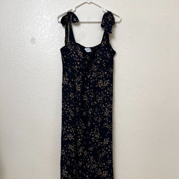 SOMA WKND Maxi Dress Soft Jersey Knit Tie Straps Navy Print Small (READ) - Picture 1 of 12